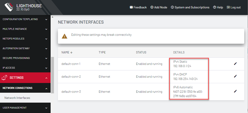 Image of the Lighthouse UI showing how to view network details